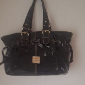 Dooney & Bourke Black Patent Shoulder Bag with Gold Hardware